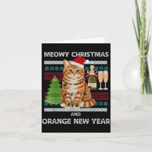 Meowy Christmas Funny Orange Cat Santa Hat Ugly Sw Card