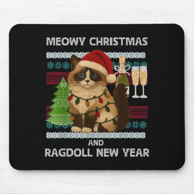 Meowy Christmas Funny Ragdoll Cat Santa Hat Ugly S Mouse Mat (Front)