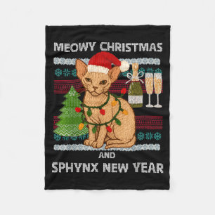 Meowy Christmas Funny Sphynx Cat Santa Hat Ugly Sw Fleece Blanket