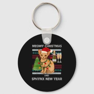 Meowy Christmas Funny Sphynx Cat Santa Hat Ugly Sw Key Ring