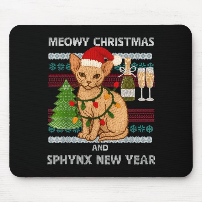 Meowy Christmas Funny Sphynx Cat Santa Hat Ugly Sw Mouse Mat (Front)