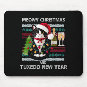 Meowy Christmas Funny Tuxedo Cat Santa Hat Ugly Sw Mouse Mat