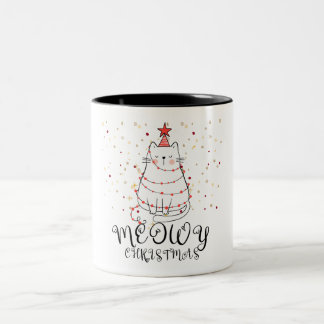 Meowy Christmas Funny Two-Tone Coffee Mug