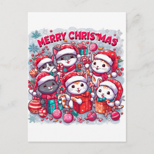 Meowy Christmas Greetings: Festive Feline Postcard (Front)
