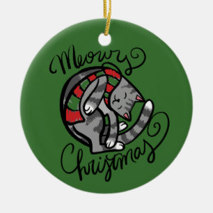 Meowy Christmas Grey Cat Art                       Ceramic Tree Decoration