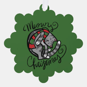 Meowy Christmas Grey Cat Art Tree Decoration Card
