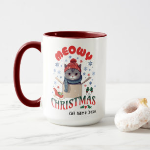 Meowy Christmas Grumpy Grey Cat Mug