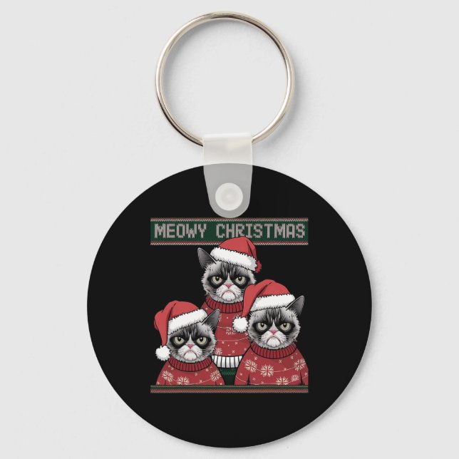 Meowy Christmas Grumpy  Key Ring (Front)