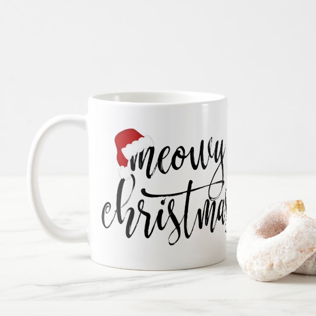 Meowy Christmas Handwritten Script (With Photo) Coffee Mug (With Donut)