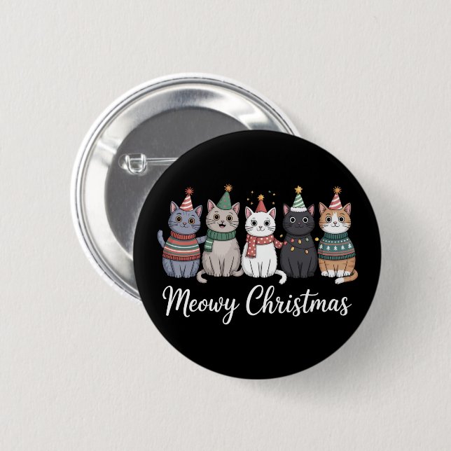 Meowy Christmas Happy Cat Year Cat Lover Xmas 6 Cm Round Badge (Front & Back)