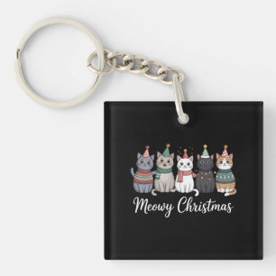 Meowy Christmas Happy Cat Year Cat Lover Xmas Key Ring