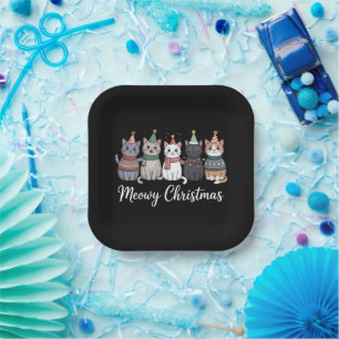 Meowy Christmas Happy Cat Year Cat Lover Xmas Paper Plate