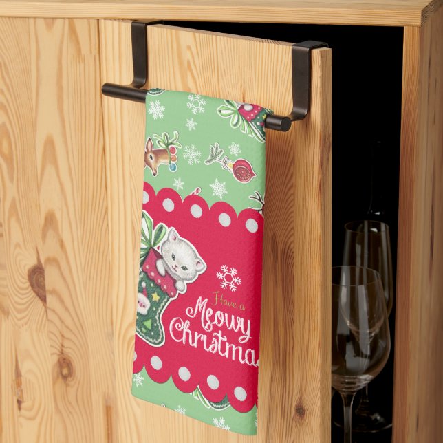 Meowy Christmas Happy Reindeer Kitchen Towel (Thirds Fold)