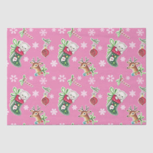 Meowy Christmas Happy Reindeer on Pink Tissue Paper