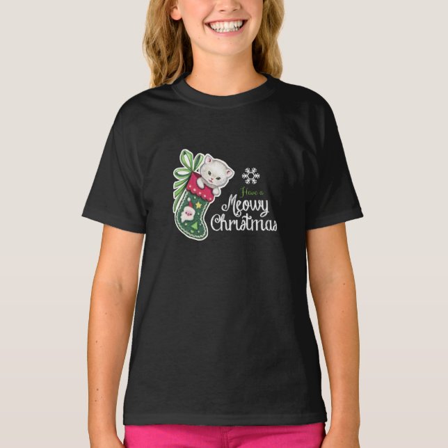 Meowy Christmas Happy Reindeer T-Shirt (Front)