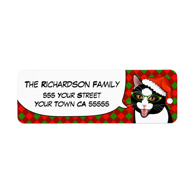 Meowy Christmas Hipster Cat Return Address Labels (Front)