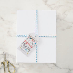'Meowy Christmas' Holiday Cats In Antlers Personal Gift Tags