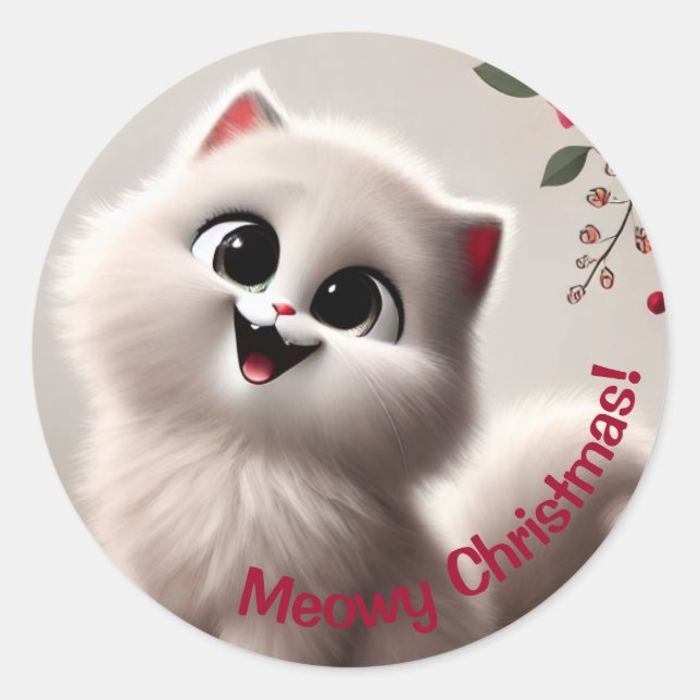 Meowy Christmas Holiday Classic Round Sticker (Front)
