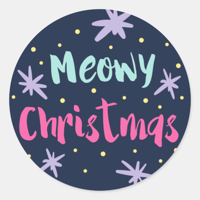 Meowy Christmas Holiday Stickers | Mint Pink (Front)