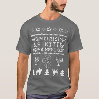 Meowy Christmas Just Kitten Happy Hanukkah Jewish T-Shirt
