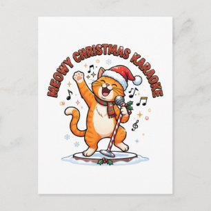 Meowy Christmas Karaoke Funny Cat Lover Holiday Postcard