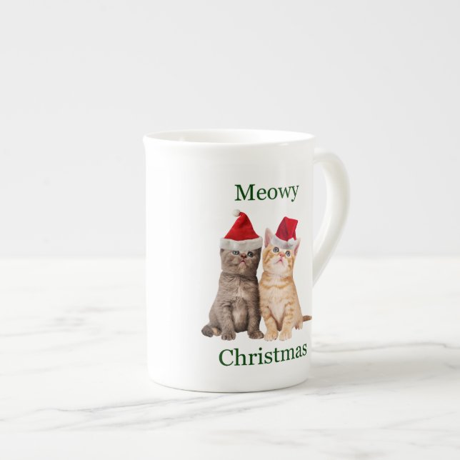 Meowy Christmas Kitten China Mug (Front Right)