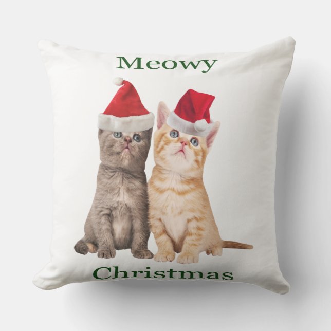 Meowy Christmas Kitten Outdoor Square Pillow (Front)