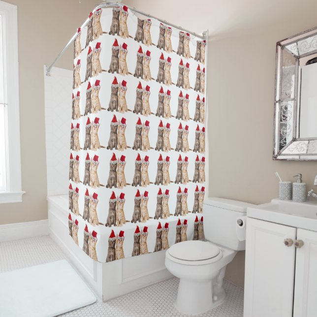 Meowy Christmas Kitten Shower Curtain (In Situ)
