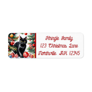 Meowy Christmas Kitten Watercolor Return Address