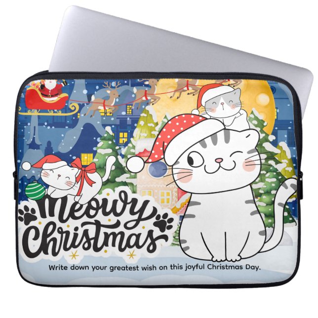 Meowy Christmas Laptop Sleeve (Front)