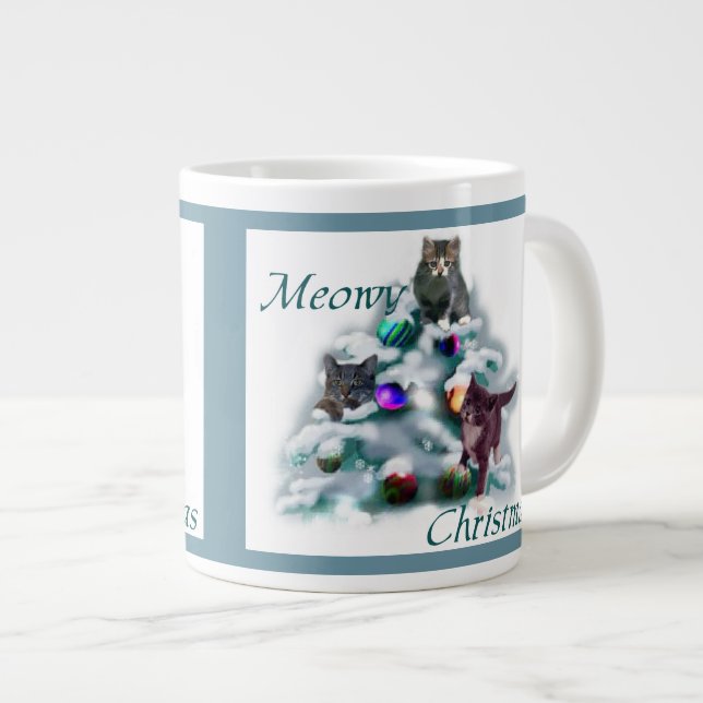 Meowy Christmas Large Coffee Mug (Front Right)