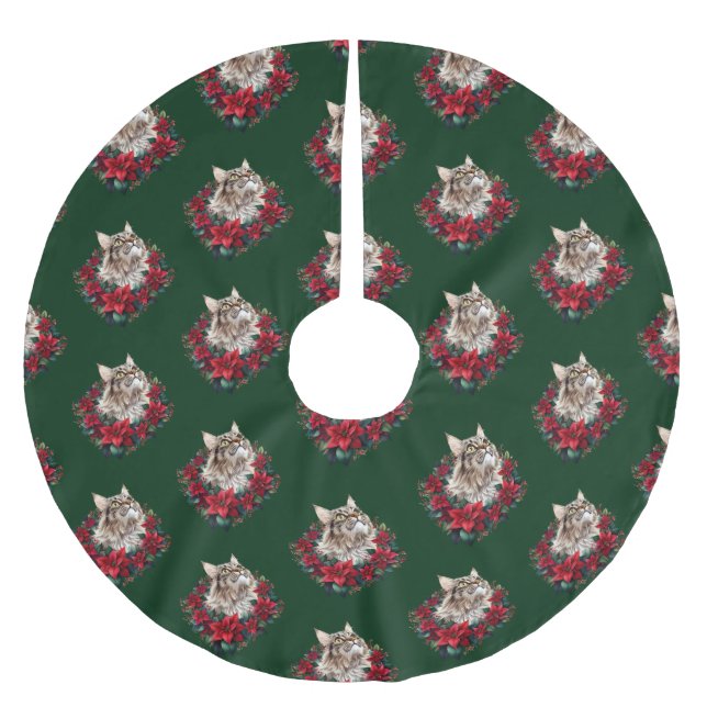 Meowy Christmas Maine Coon Cat  Brushed Polyester Tree Skirt (Front)