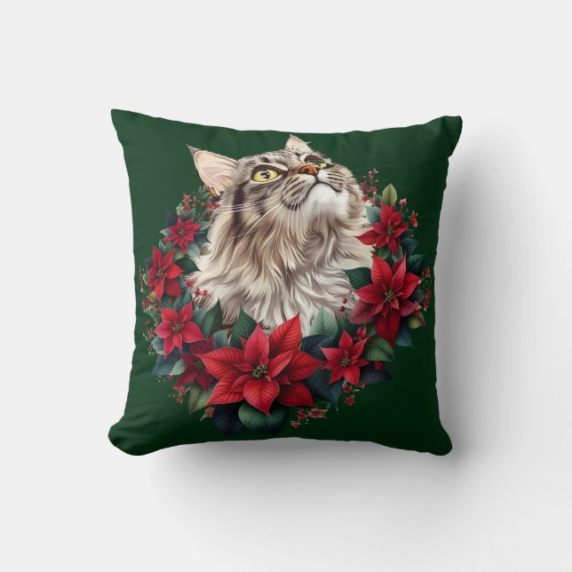 Meowy Christmas Maine Coon Cat  Cushion (Front)