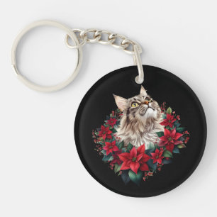 Meowy Christmas Maine Coon Cat  Key Ring