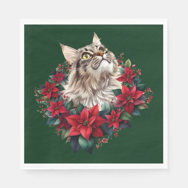 Meowy Christmas Maine Coon Cat  Napkin (Front)