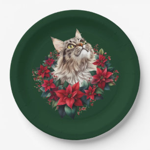 Meowy Christmas Maine Coon Cat Paper Plate