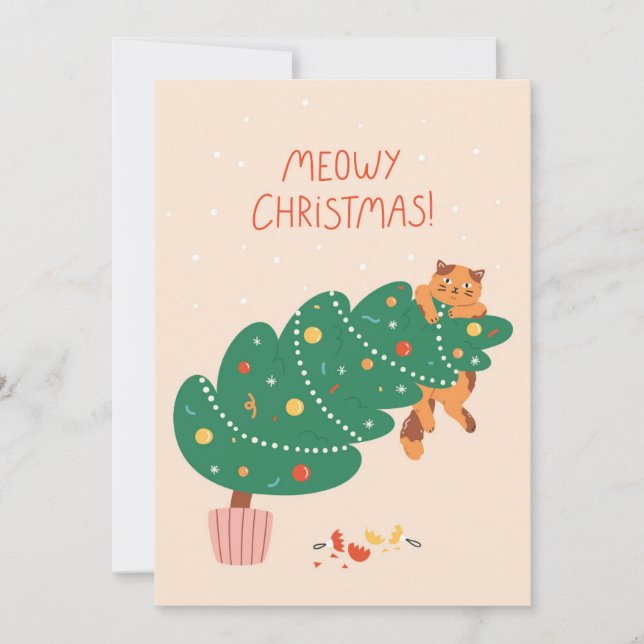 Meowy Christmas - Mischievous Feline Fun Holiday Card (Front)