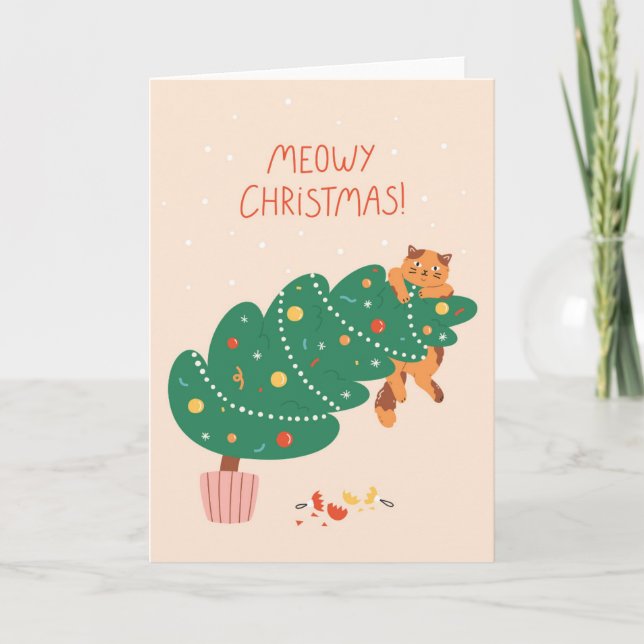 Meowy Christmas - Mischievous Feline Fun Holiday Card (Front)