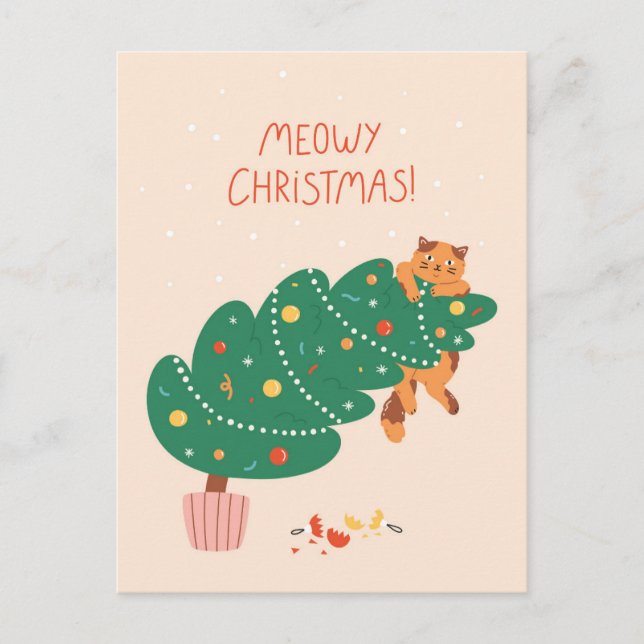 Meowy Christmas - Mischievous Feline Fun Holiday Postcard (Front)