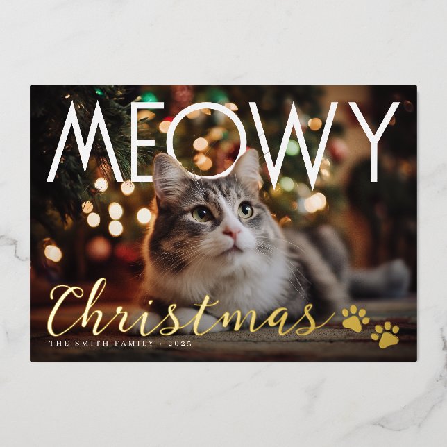 Meowy Christmas Modern Photo Holiday Card (Front)