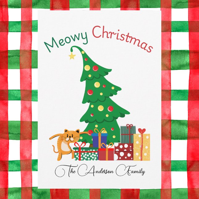 Meowy Christmas, Naughty Cat, Funny, Humour Holiday Card (Creator Uploaded)
