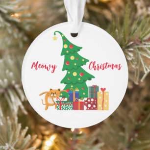 Meowy Christmas, Naughty Cat, Funny, Humour Ornament