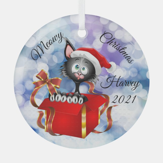 Meowy Christmas Personalised Cat Ornament (Front)