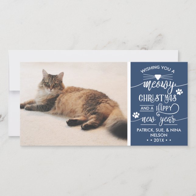 Meowy Christmas Photo Card, Cat, EDITABLE COLOR Holiday Card (Front)