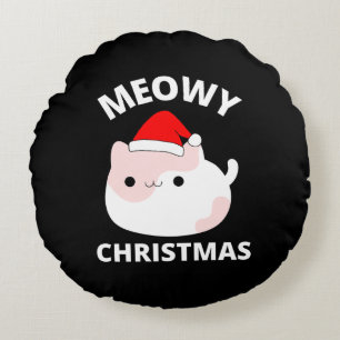 Meowy Christmas Round Cushion
