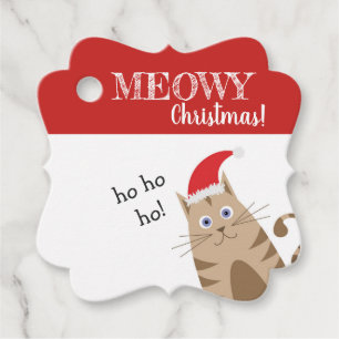 Meowy Christmas santa cat funny gift label