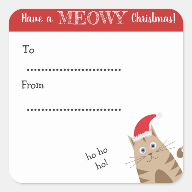 Meowy Christmas santa cat funny gift label (Front)