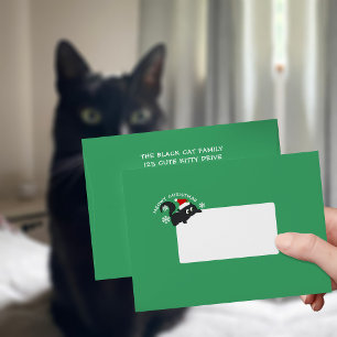Meowy Christmas Santa Cat Holiday Return Address Envelope