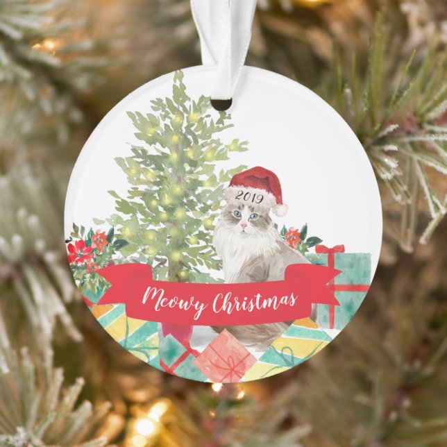 Meowy Christmas Siberian Cat Ornament (Tree)