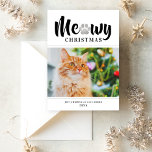 Meowy Christmas Silver Cat Pet Photo Holiday Card<br><div class="desc">Wish your loved one a "Meowy Christmas" with a fun photo card featuring your pet cat. Modern elegant design features a favourite landscape photo of your furbaby with black brushed script wording with a gold coloured paw print accent. A coordinating pattern of silver paw prints dresses up the back side...</div>